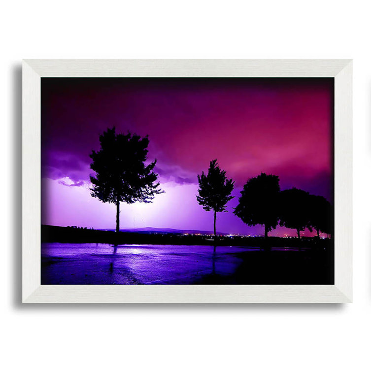 House of Hampton Purple Ocean Lightning Single Picture Frame Art